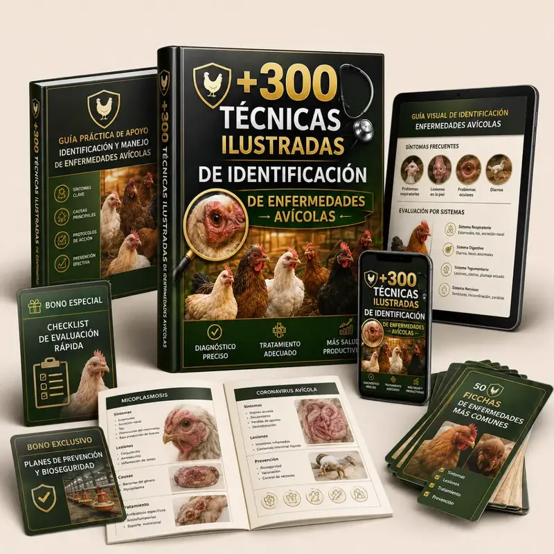 Mockup del material digital con +300 señales de salud en aves