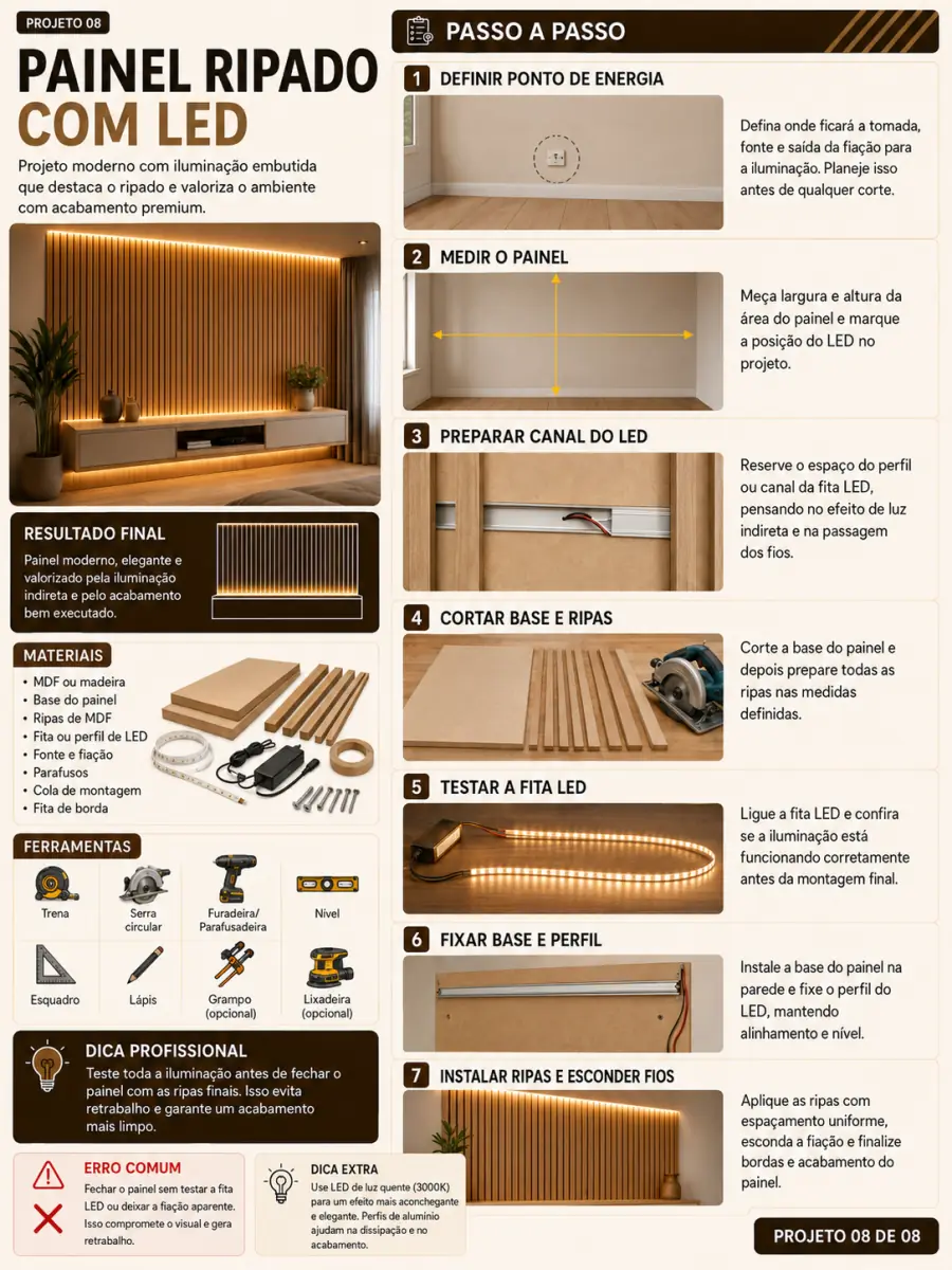 Painel ripado com LED